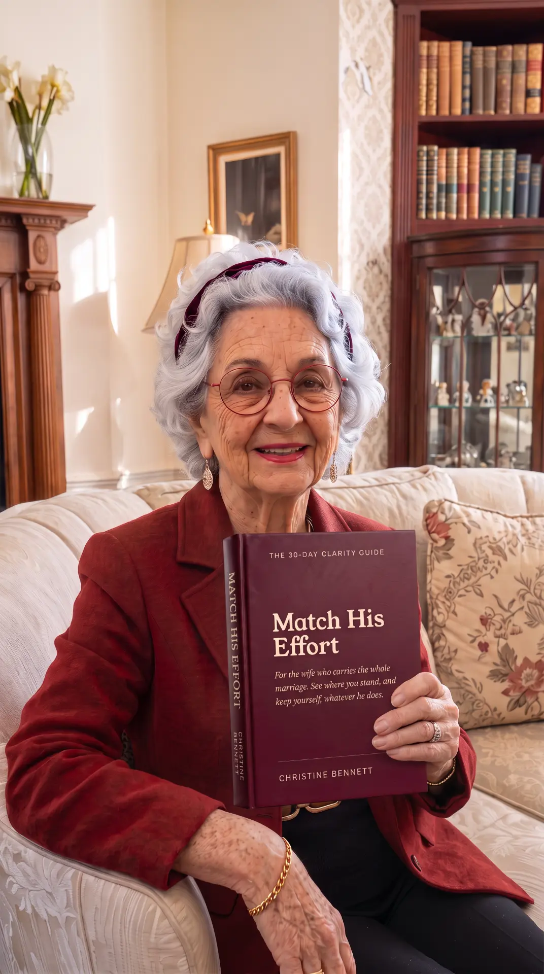 Christine Bennett holding her book, Match His Effort
